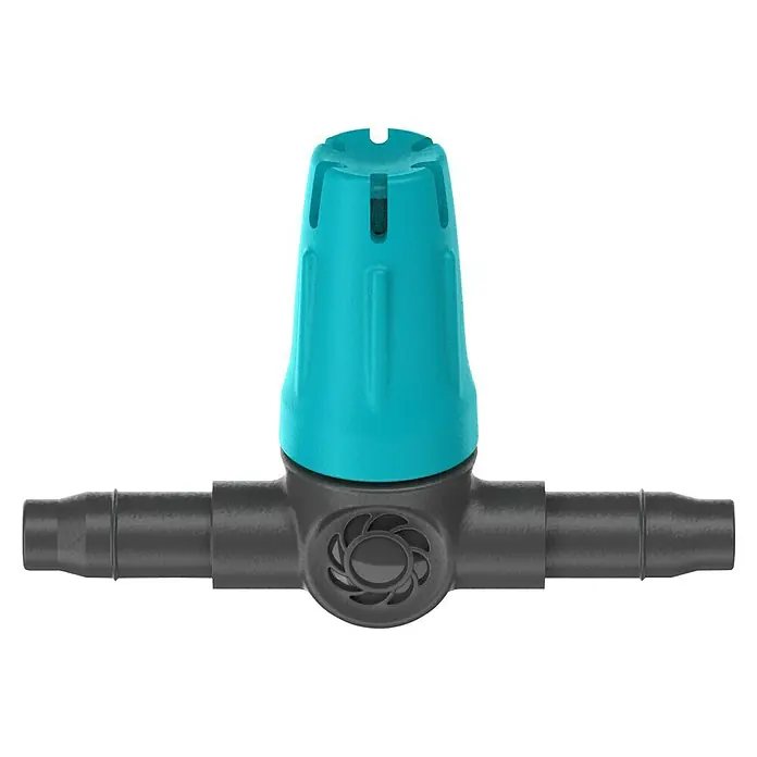 Gardena Micro-Drip Aspersor para pequeñas superficies - 15 ud. - Reductor de presión para sistemas de riego: Un dispositivo azul en forma de cono con conectores negros, ideal para regular la presión del agua.