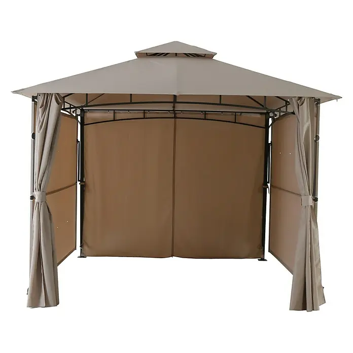 Sunfun Carpa con laterales Barcelona - An x Pr: 300 x 300 cm, Color del techo: Beige - Una carpa de jardín beige con cortinas laterales, ideal para fiestas al aire libre y relajarse.