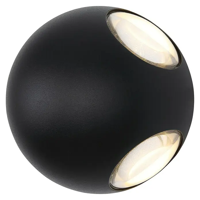 Globo LED-Außenwandleuchte Slice - 4,5 W, 13 x 13 x 10 cm, Schwarz, IP54 - Stilvolle schwarze Kugel-Wandleuchte mit zwei eingelassenen Leuchtelementen, die ein warmes Licht abgeben.