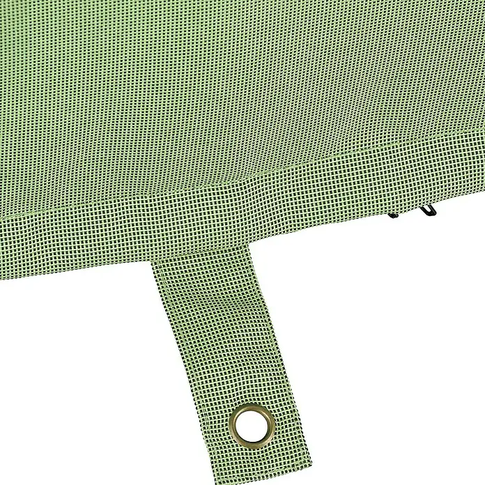 Sitzsack Aufblasbar - 70 x 90 x 70 cm, Grün, 100 % Polyester - Nahaufnahme eines grünen Sonnenschutznetzes mit Öse zur Befestigung, ideal für Garten und Terrasse.