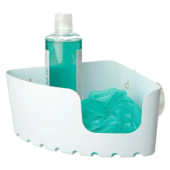 Tatay Cesta de baño angular Standard - L x An x Al: 20 x 20 x 11 cm, Blanco - Estante esquinero de ducha con ventosas para guardar productos de ducha como gel y una esponja de baño.