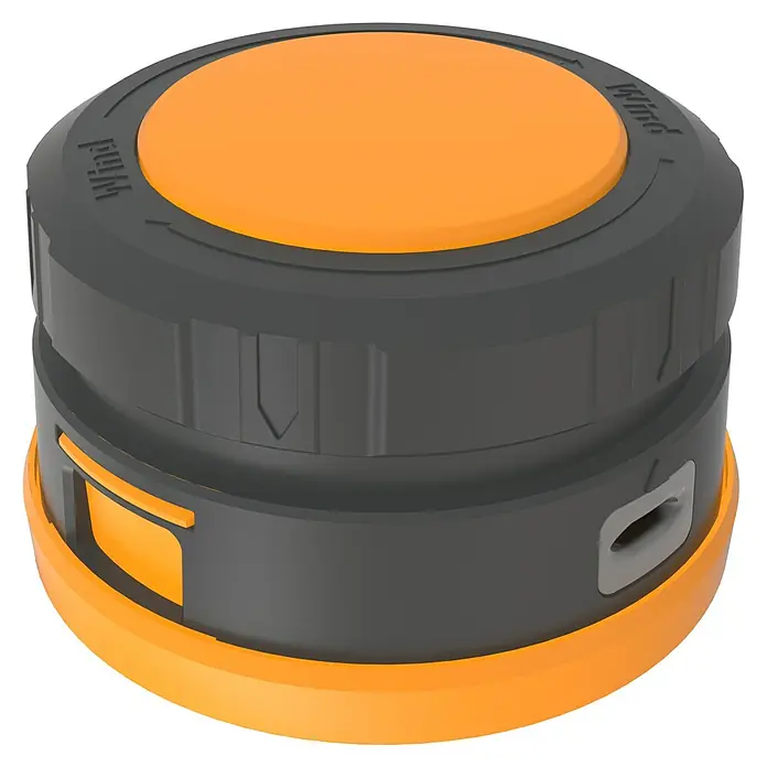 Worx Trimmerkopf - Passend für: EG161 - Ein auffälliger Rasentrimmerkopf in Orange und Grau mit klaren Anweisungen zur Spulrichtung.