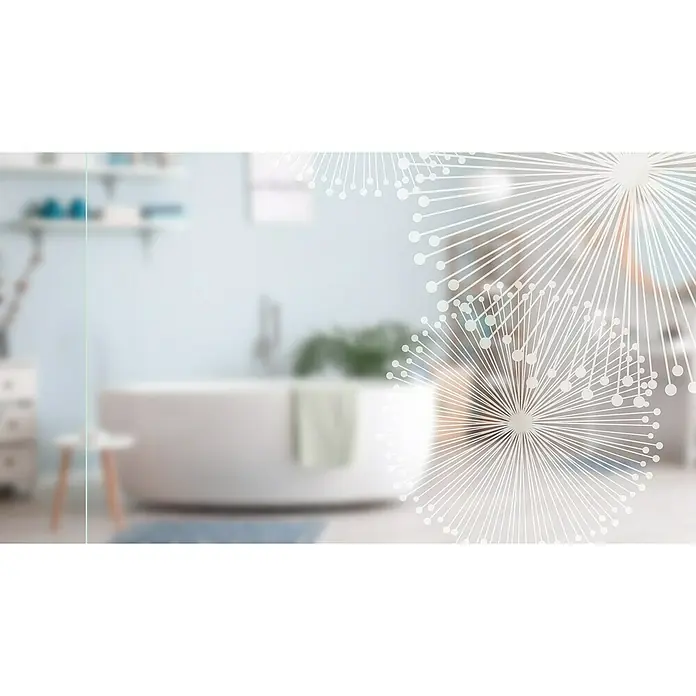 Diamond Doors Glasschiebetür 507 - 935 x 2.058 mm, Einscheibensicherheitsglas (ESG), Klarglas - Badezimmer-Interieur mit ovaler Badewanne und filigranem Glasdekor für Privatsphäre und stilvolles Design.