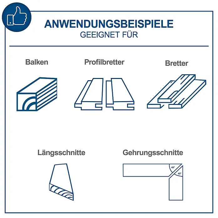 Scheppach Tischkreissäge HS 105 - 2.000 W, Durchmesser Sägeblatt: 255 mm, Schnitttiefe bei 90 °: 75 mm - Anwendungsbeispiele für Balken, Profilbretter, Bretter, Längsschnitte und Gehrungsschnitte.