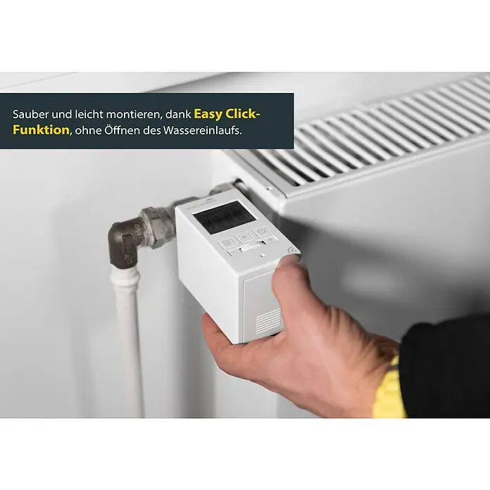 Schellenberg Raumthermostat - Weiß, L x B x H: 65 x 50 x 88 mm - Ein smartes Heizkörperthermostat wird an einem Heizkörper montiert, einfache Installation ohne Wasser ablassen.