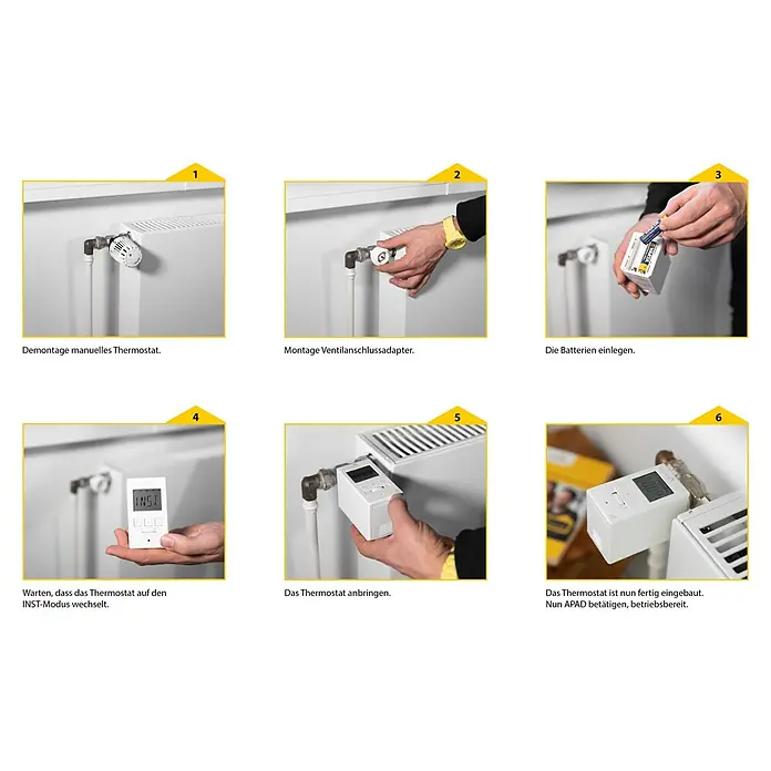 Schellenberg Raumthermostat - Weiß, L x B x H: 65 x 50 x 88 mm - Demontage und Montage eines Heizkörperthermostats in sechs Schritten.