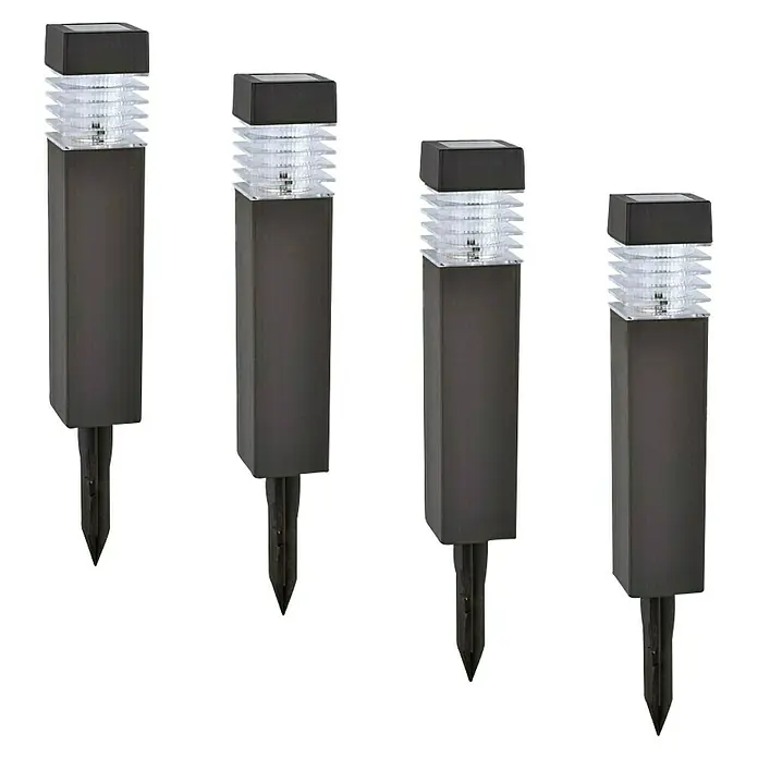 BAUHAUS Solarleuchten-Set PiazzaErdspieß, LED, 4 Stk., Lichtfarbe: Kaltweiß Front View