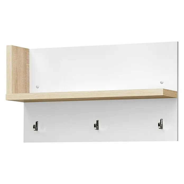 CS Schmal Garderobenpaneel My Ell - L x B x H: 22 x 86 x 50 cm, Weiß - Wandgarderobe mit Ablage und Haken in Weiß und Holzoptik für Flur oder Eingangsbereich. Praktisch und stilvoll.