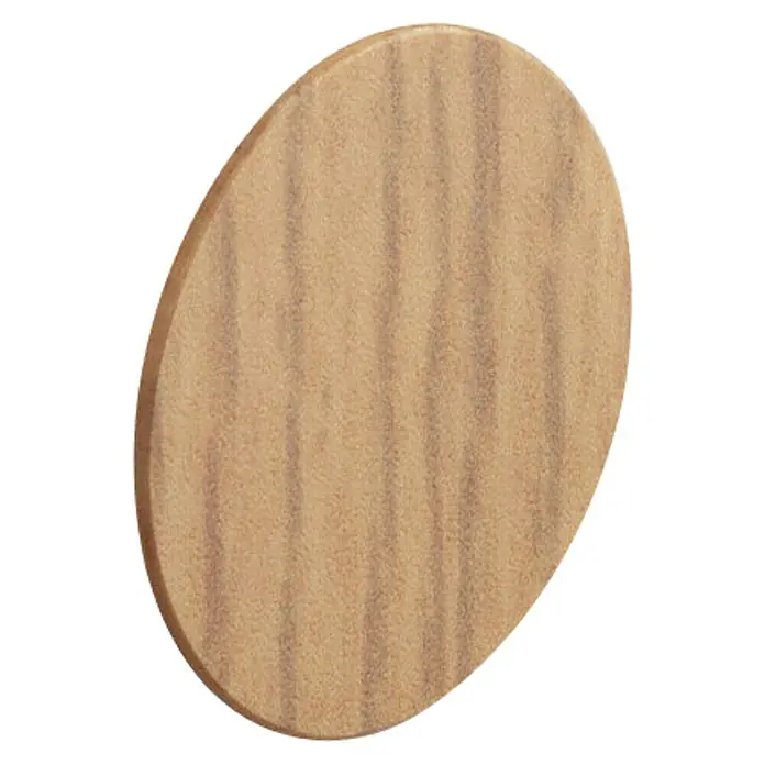Stabilit Tapón embellecedor - Diámetro: 14 mm, Roble - Una pieza ovalada de madera con veta visible. Perfecto para proyectos de manualidades o como elemento decorativo.