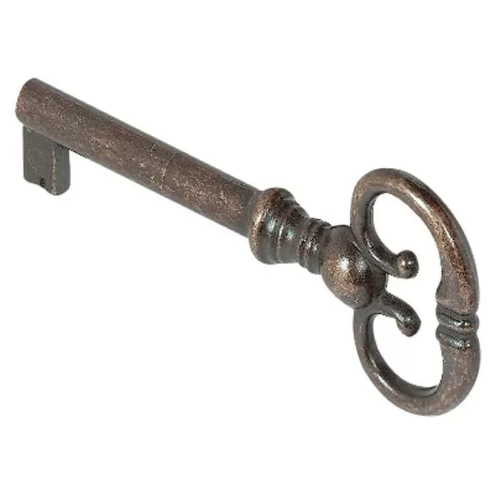 Suki Llave decorativa 492.01.827 - Longitud del tallo útil: 38 mm, Pulido, Negro - Llave maestra antigua de metal oscuro texturizado con mango ornamentado.