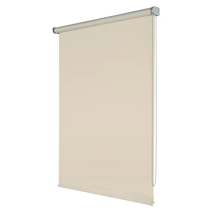 Estor enrollable opaco Night - An x Al: 180 x 250 cm, Piedra - Aquí hay un estor enrollable de color crema. El estor está desenrollado y listo para cubrir una ventana y bloquear la luz.