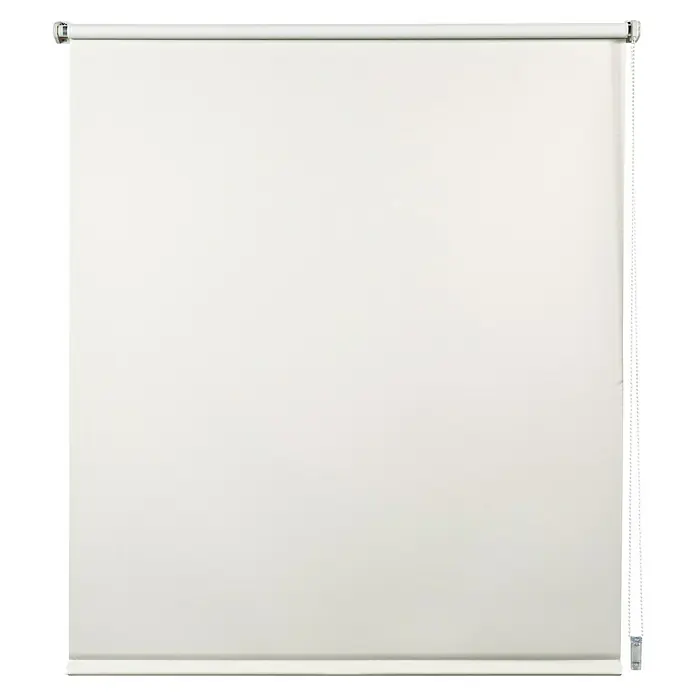 Estor enrollable opaco PP - An x Al: 150 x 180 cm, Blanco - Una persiana enrollable blanca con cuerdas para enrollar hacia arriba y hacia abajo. El producto es una cubierta funcional para ventanas.