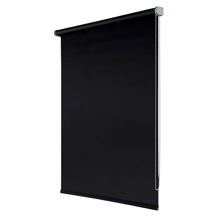 Estor enrollable opaco Night - An x Al: 180 x 250 cm, Negro - Una persiana enrollable negra con una cadena para enrollar hacia arriba y hacia abajo. La persiana enrollable ofrece protección solar.