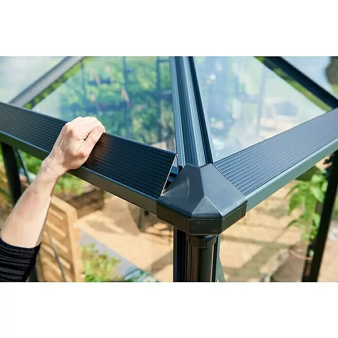 Juliana Gewächshaus Grand Oase - Außenmaß inkl. Dachüberstand (B x T): 511 x 368 cm, Material Seitenwand: Glas, 3 mm, Anthrazit - Anwendungsbeispiel