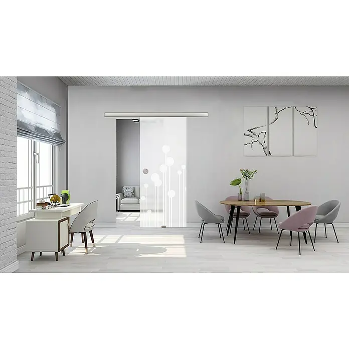 Diamond Doors Glasschiebetür 611 - 935 x 2.058 mm, Einscheibensicherheitsglas (ESG), Milchglas - Elegante Schiebetür mit abstraktem Punktmuster, die den Raum optisch teilt und gleichzeitig einen Hauch von modernem Design verleiht.