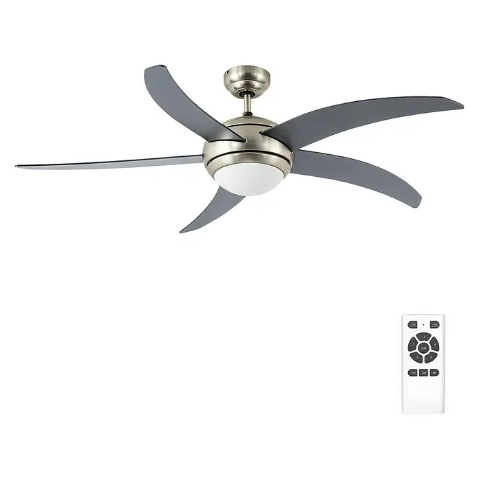 Arte confort Ventilador de techo Rocio - Plateado, 132 cm, 38 W, Blanco neutro - Ventilador de techo con iluminación integrada y control remoto para un fácil manejo y un ambiente elegante.