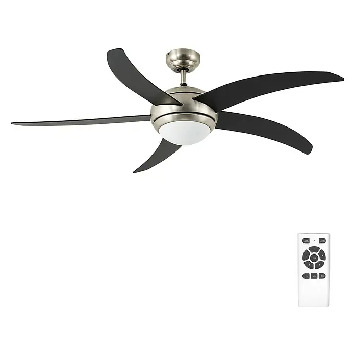 Arte confort Ventilador de techo Rocio - Negro, 132 cm, 38 W, Blanco neutro - Ventilador de techo de cinco aspas en negro y plata con control remoto para una fácil operación.