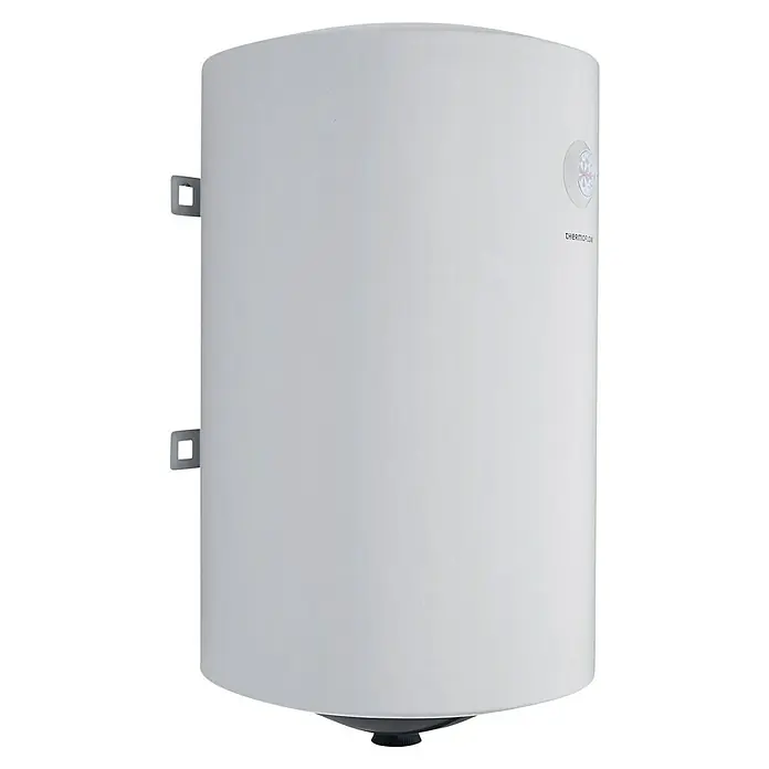 Thermoflow Warmwasserspeicher DS 80 - 80 l, 2.000 W, Temperaturbereich: 30 °C - 75 °C - Weißer Thermoflow-Warmwasserbereiter zur Warmwasserbereitung mit Wandhalterungen und Temperaturregler.