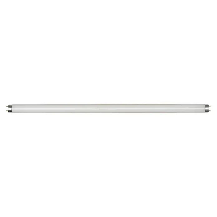Osram Tubo fluorescente Skywhite - Largo: 60 cm, Blanco frío, 18 W, 1.350 lm, G13 - La imagen muestra un tubo fluorescente alargado con conectores en cada extremo sobre un fondo oscuro.