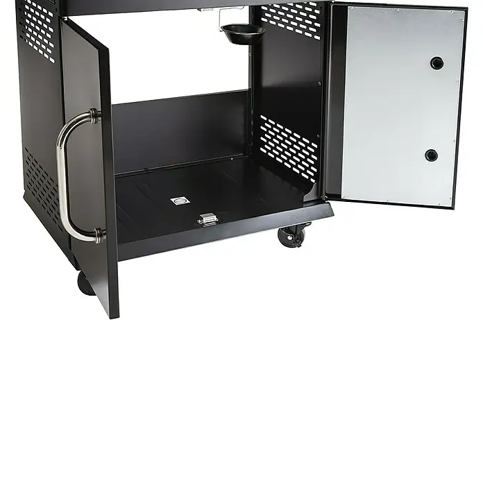 Barbacoa de gas Fidgi - Superficie de la parrilla (An x Pr): 57,5 x 42 cm, 11,5 kW, Número de quemadores: 3 - Carro de parrilla móvil con puertas abiertas, que brinda almacenamiento y funcionalidad para una experiencia de parrilla óptima.