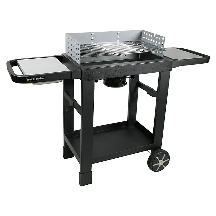 Barbacoa de carbón Easy 60 - Superficie de la parrilla (An x Pr): 57 x 30 cm, Negro - Un carro de parrilla de carbón "cook'in garden" con superficies de trabajo y ruedas para facilitar la movilidad al aire libre.