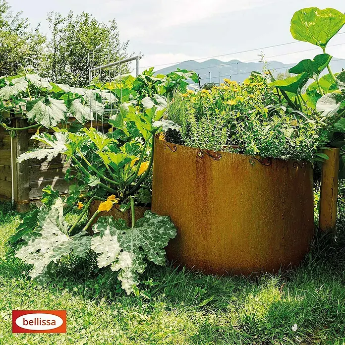 Bellissa Kräuterspirale Corten - 130 x 140 x 80 cm - Das Bellissa Hochbeet aus Metall bietet Platz für Kräuter und Gemüse. Die robuste Konstruktion fügt sich harmonisch in jeden Garten ein.