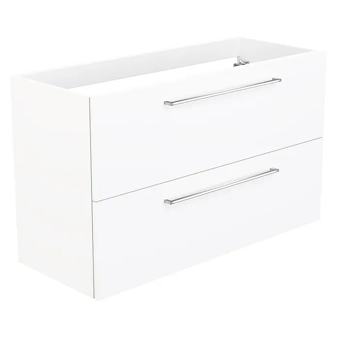 Camargue Espacio Waschtischunterschrank - 100 x 40 x 60 cm, 2 Schubkästen, Mira - Das Bild zeigt einen weißen Waschbeckenunterschrank mit zwei Schubladen und modernen Griffen. Perfekt für stilvolle Badezimmer.