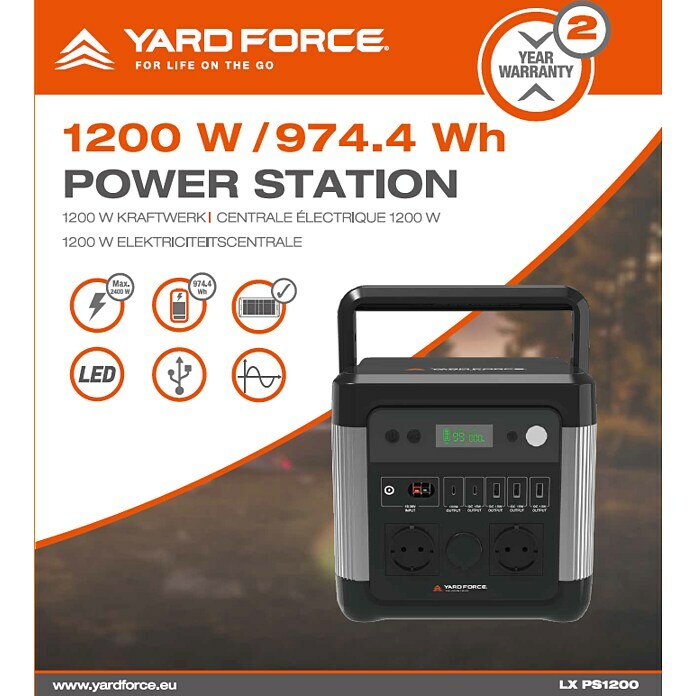 Yard Force Powerstation LX PS1200 (974,4 Wh, Nennleistung: 1.200 W, Max.  Leistung: 2.400 W)
