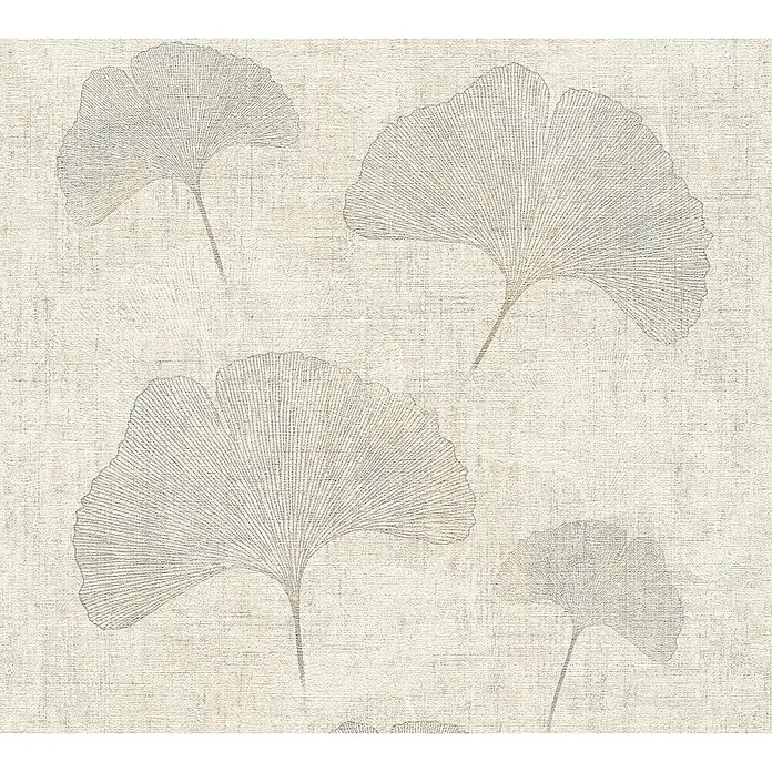A.S. Création Cuba Vliestapete Blume - Beige/Grau, Floral, 10,05 x 0,53 m - Elegante Tapete mit Ginkgo-Blatt-Muster. Das Design verleiht jedem Raum eine ruhige und stilvolle Atmosphäre.