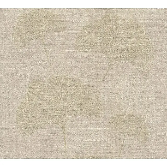 A.S. Création Cuba Vliestapete BlumeBeige/Grün, Floral, 10,05 x 0,53 m - Beiges Ginkgo-Blätter-Muster für Wandbekleidung oder Textilien, das eine natürliche und elegante Atmosphäre schafft.