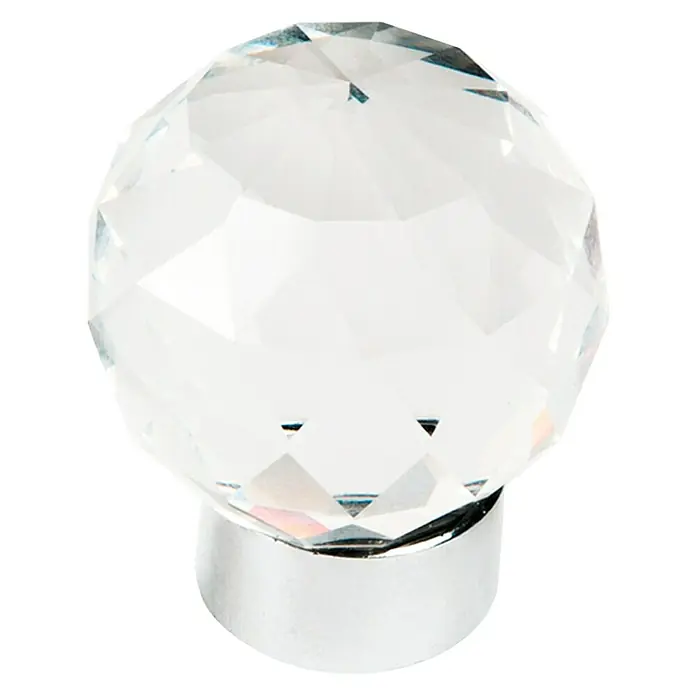 Nesu Pomo para muebles 565CR - Ø x Al: 30 x 36 mm, Vidrio, Cromado - Elegante tirador de mueble de cristal con una base cromada brillante, que añade un toque de estilo a cualquier habitación.