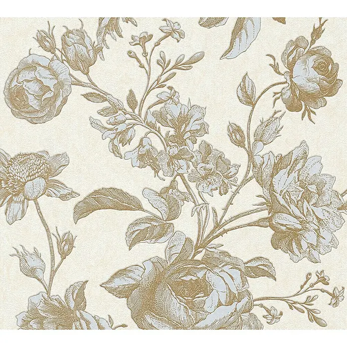A.S. Création My Home My Spa Vliestapete Rose - Creme/Beige, Floral, 10,05 x 0,53 m - Elegantes florales Muster in Gold und Beige. Perfekt für stilvolle Wandgestaltungen und Textilien mit einem Hauch von Vintage-Charme.