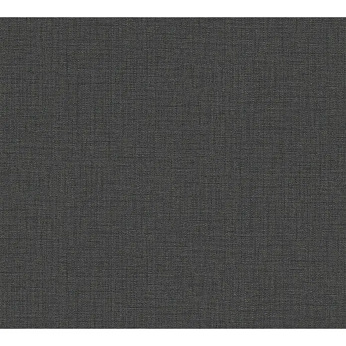 A.S. Création Desert Lodge Vliestapete - Schwarz, Uni, 10,05 x 0,53 m - Nahaufnahme eines dunkelgrauen Leinenstoffes mit einer feinen, natürlichen Textur, ideal für Bekleidung oder Wohnaccessoires.