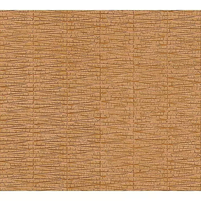 A.S. Création Hygge 2 Vliestapete Geometrie - Orange, Grafisch, 10,05 x 0,53 m - Hellbraunes, strukturiertes Muster mit unregelmäßigen Ziegelformen und horizontalen Rillen.
