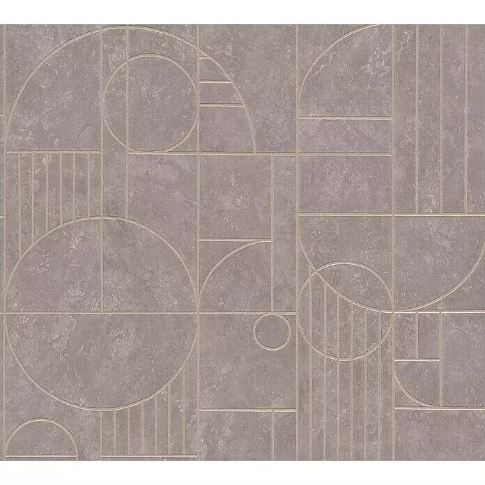 A.S. Création My Home My Spa Vliestapete Art Deco - Taupe, Grafisch, 10,05 x 0,53 m - Strukturierte graue Tapete mit abstraktem geometrischem Linien- und Kreismuster.
