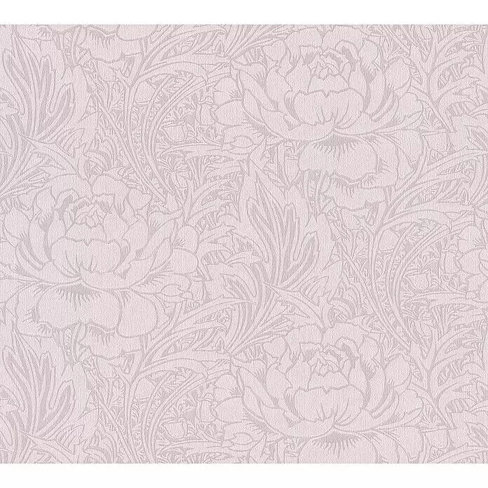 A.S. Création Mata Hari Vliestapete Blumen - Rosa, Floral, 10,05 x 0,53 m - Blassrosa Prägetapete mit dezentem Blumenmuster aus stilisierten Pfingstrosen und Blättern.