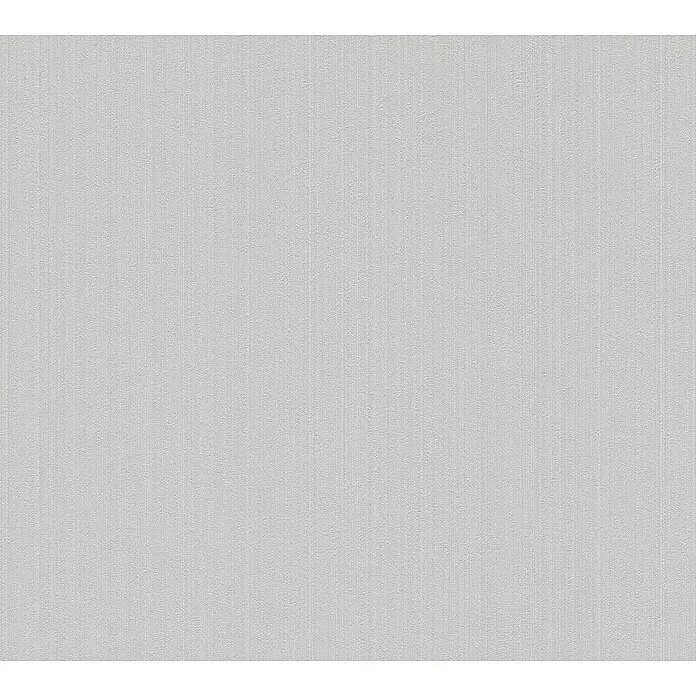 A.S. Création Mata Hari Vliestapete - Greige, Uni, 10,05 x 0,53 m - Hellgraue Strukturtapete mit dezentem vertikalem Streifenmuster.