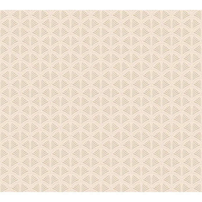 A.S. Création Trendwall 2 Vliestapete Art Deco groß - Hellrosa, Grafisch, 10,05 x 0,53 m - Beige Tapete mit einem Muster aus stilisierten Fächern und feinen Punktreihen, die eine elegante und dezente Wandgestaltung ermöglicht.