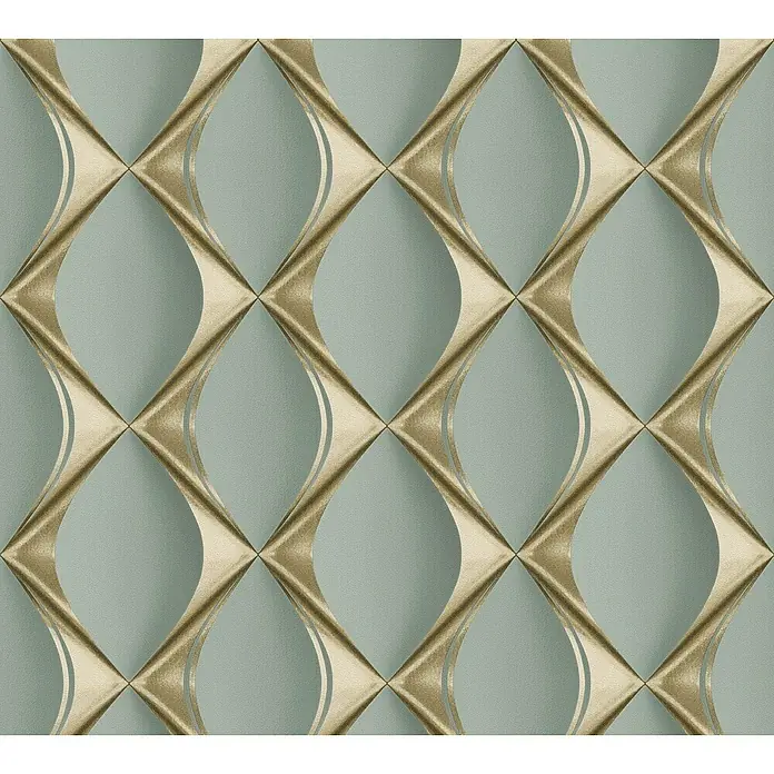 A.S. Création My Home My Spa Vliestapete Lederoptik - Grün/Gold, 3D-Optik, 10,05 x 0,53 m - Elegante Tapete mit geometrischem Muster in Gold und Türkis. Ein stilvolles Dekorationsstück für moderne Innenräume.