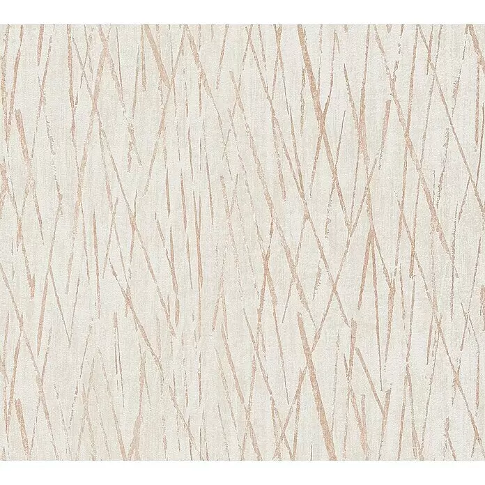 A.S. Création Hygge 2 Vliestapete Crush - Creme/Kupfer, Grafisch, 10,05 x 0,53 m - Hellbeigefarbene Tapete mit abstrakten, unregelmäßigen beigen Linien.