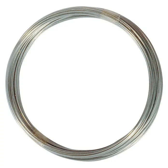 Cable metálico FLOR78500 - Ø x L: 0,8 mm x 10 m, Zincado - Primer plano de un rollo de alambre floral, ideal para manualidades y decoraciones florales, presentado sobre un fondo negro neutro.