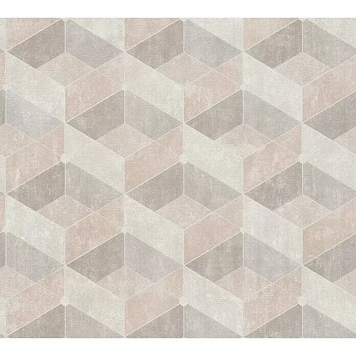 A.S. Création Titanium 3 Vliestapete 3D-Effekt - Creme, 3D-Optik, 10,05 x 0,53 m - Texturierte geometrische Mustertapete in gedecktem Grau, Beige und Cremeweiß, die eine optische Täuschung von 3D-Würfeln erzeugt.