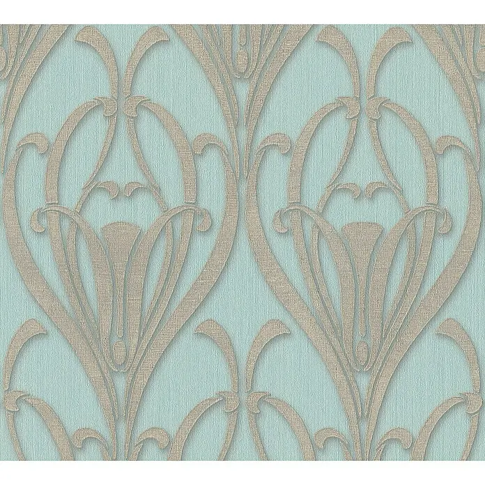 A.S. Création Mata Hari Vliestapete Barock - Grau/Türkis, Ornament, 10,05 x 0,53 m - Elegante Tapete mit Art-Deco-Muster. Die Tapete in sanftem Blau mit beigen Ornamenten verleiht jedem Raum eine stilvolle Note.