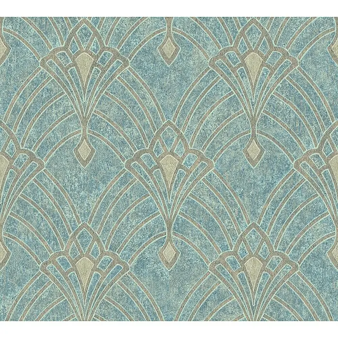 A.S. Création Mata Hari Vliestapete Oriental - Blau/Braun, Grafisch, 10,05 x 0,53 m - Elegantes Art-Déco-Tapetenmuster in Blau- und Beigetönen. Perfekt für stilvolle Akzente im Wohnbereich mit floralen und geometrischen Elementen.