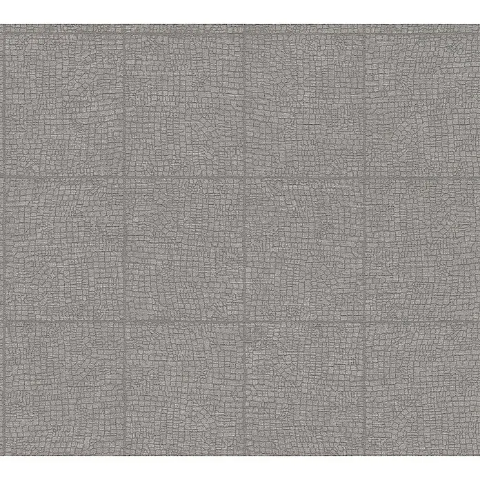 A.S. Création Desert Lodge Vliestapete Krakelee-Fliese - Grau, Fliesenoptik, 10,05 x 0,53 m - Ein detailreiches Bild einer grauen Fliesenstruktur, die ein ansprechendes Muster für Bodenbeläge oder Wanddekorationen bietet.