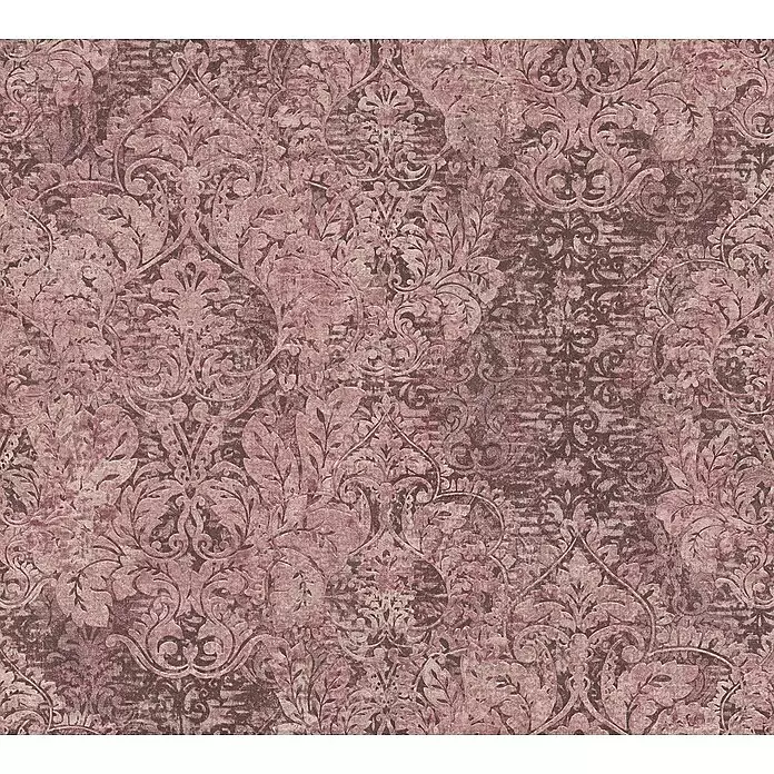 A.S. Création Mata Hari Vliestapete Barock antik - Rosa/Rot, Ornament, 10,05 x 0,53 m - Damasttapete mit Used-Effekt, gedämpften Violett- und Mauve-Tönen, texturierte Oberfläche.