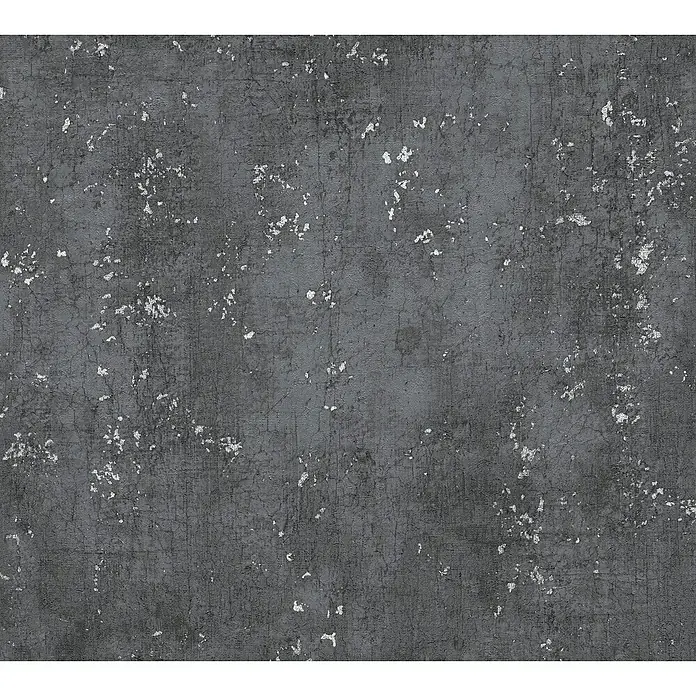 A.S. Création Titanium 3 Vliestapete I - Schwarz, Betonoptik, 10,05 x 0,53 m - Graue, strukturierte Tapete mit Abnutzungserscheinungen und silbernen Akzenten. Ideal für einen modernen oder industriellen Look.
