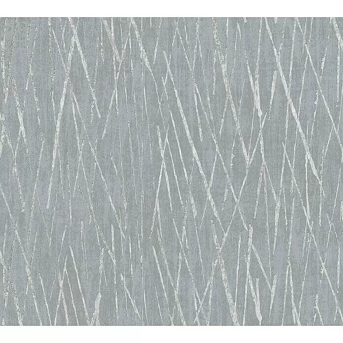 A.S. Création Hygge 2 Vliestapete Crush - Mittelgrau/Silber, Grafisch, 10,05 x 0,53 m - Hellgraue strukturierte Tapete mit abstrakten, helleren silbernen Linienmustern.