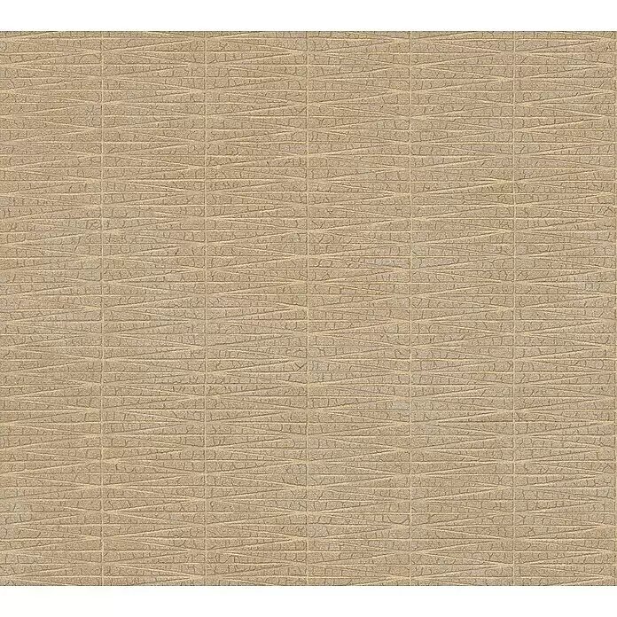 A.S. Création Hygge 2 Vliestapete Geometrie - Braun, Grafisch, 10,05 x 0,53 m - Hellbeige texturierte Wandverkleidung mit einem Muster aus horizontalen Blöcken und unregelmäßigen Linien.