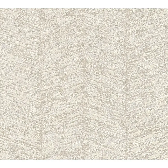 A.S. Création My Home My Spa Vliestapete Geometrie - Creme, Streifen, 10,05 x 0,53 m - Beige Tapete mit einem strukturierten Fischgrätenmuster, ideal für eine stilvolle Wandgestaltung.